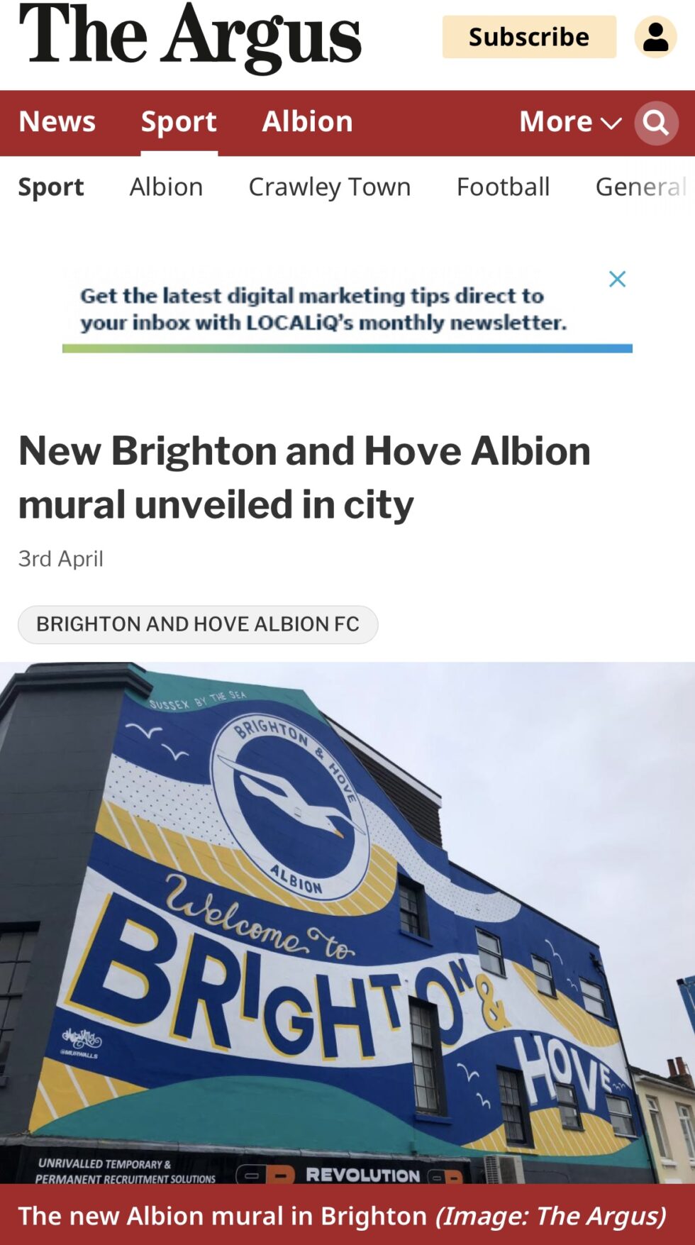 New Brighton and Hove Albion Mural unveiled in city - The Argus