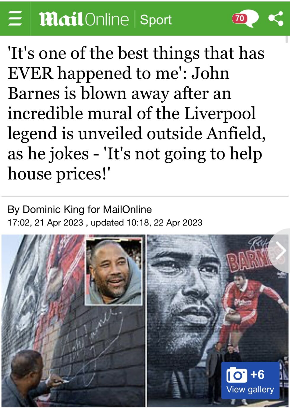 John Barnes blown away by mural
